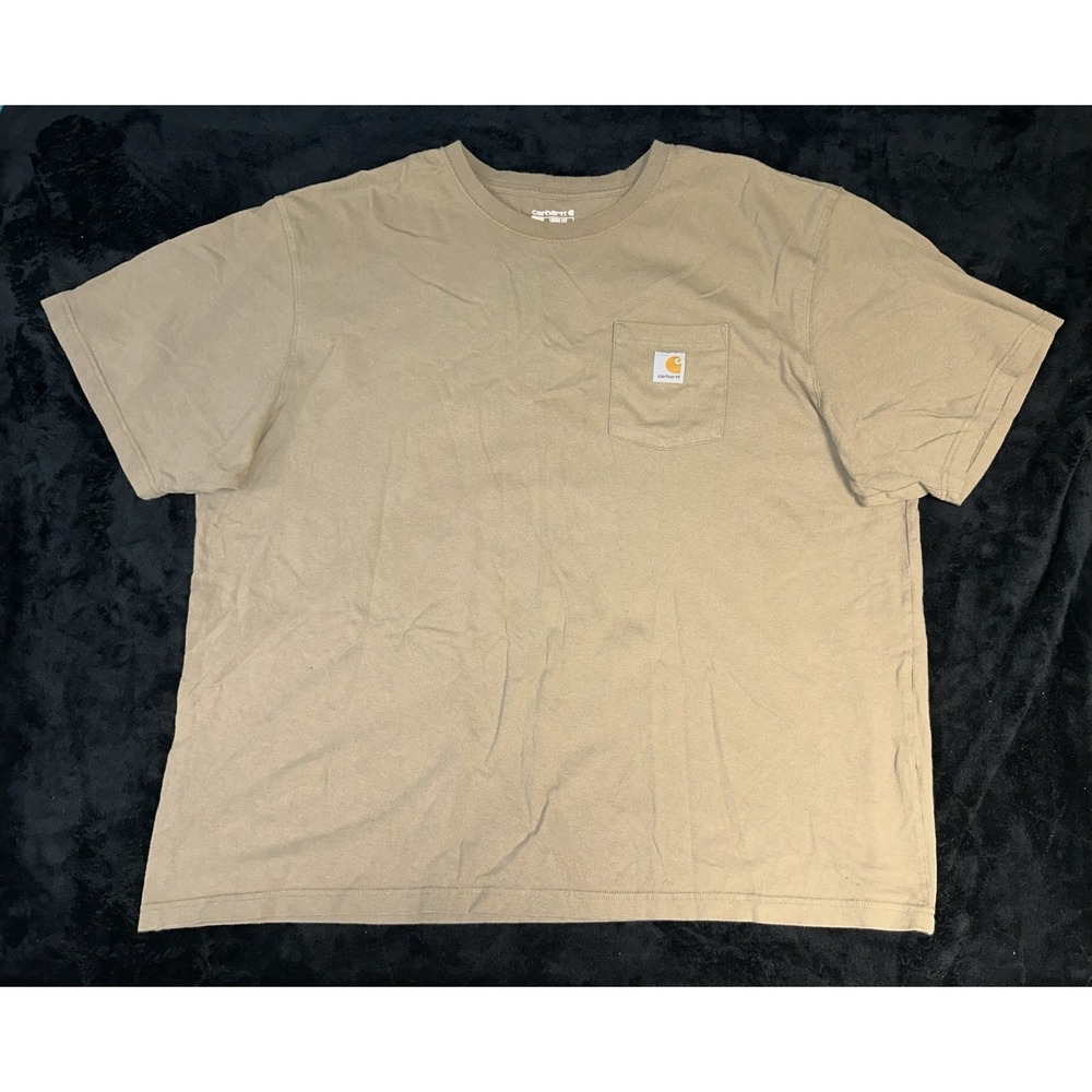 Carhartt Loose Fit Beige Tan Short Sleeve Logo T Shirt Pocket Mens 3XL Loose Fit